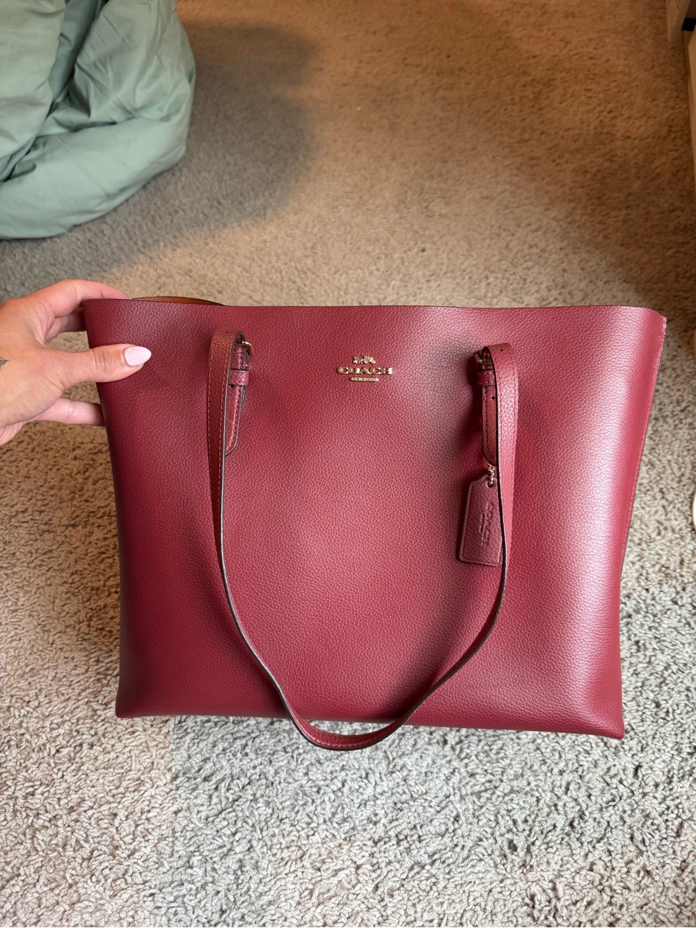 Coach Burgundy Pebble Leather Tote